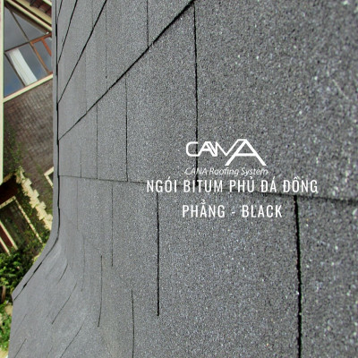 Tấm lợp bitum phủ đá cana đồng phẳng black - tấm nhựa đường phủ đá màu đen viên gạch từ Hàn Quốc chống thấm và trang trí biệt thự, nhà gỗ, bungalow, đóng gói 22 tấm /gói/phủ 3.2m2 mái