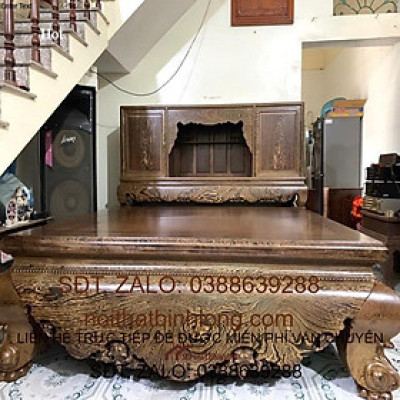 Sập Đại Chân Quỳ Dạ Cá Trơn Gỗ Mun Đuôi Công