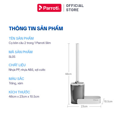 Cây Cọ Bồn Cầu Thông Minh 2 Trong 1, Dán Tường, Có Khay Đựng Nước Tẩy Rửa, Đầu Cọ Cước Mềm Parroti Slim - SL05