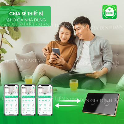 Công Tắc Cảm Ứng HUNONIC Luxury, Công Tắc Thông Minh Bluetooth Mesh Viền Vàng Hình Chữ Nhật - HNLUXC