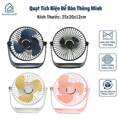 Quạt Tích Điện Để Bàn Thông Minh 5 Tốc Độ Gió, Tích Hợp Đèn Ngủ, Siêu Nhẹ, Tiết Kiệm Năng Lượng - HÀNG CHÍNH HÃNG MINIIN