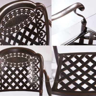 Ghế cafe nhựa đúc caro chéo màu đồng CC2015-A Nội thất Capta Ghế ăn ngoài trời nhựa đúc màu đồng xếp chồng có tay tựa   