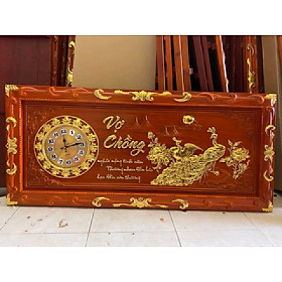 Tranh đồng hồ treo tường trạm khắc phu thê viên mãn kt 48×108×4cm