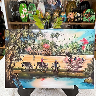 Tranh Sơn Mài - ĐỒNG QUÊ VIỆT NAM | Vẽ Màu Đẹp | Size 30x45 cm