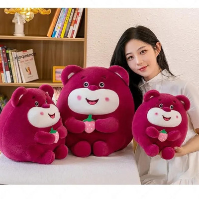 Thú nhồi bông lotso tròn ôm dâu đáng yêu - Size 20cm - Quà tặng gấu dâu tròn vo mềm mịn cute - Gối ôm cho bé.