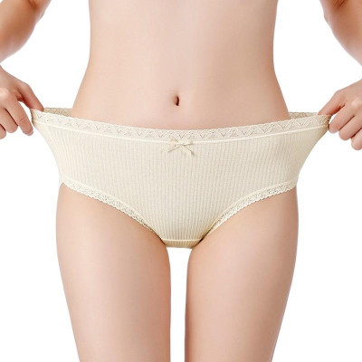 Quần Lót Cotton Nữ Kháng Khuẩn Gân Tăm Viền Ren Đính Nơ Nhỏ Nữ Tính Sexy ( mã WL74)