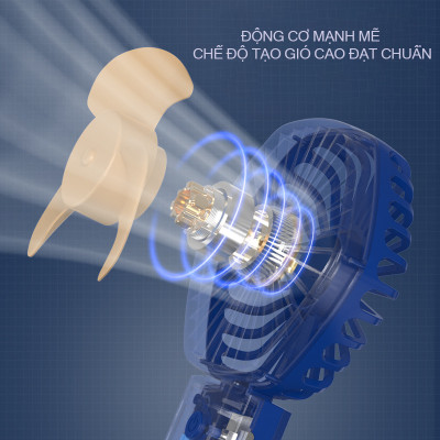 Quạt Cầm Tay Mini Tích Điện Teement , Có Giá Đở Điện Thoại, Sạc USB Di Động Tiện Lợi, Phiên Bản Nâng Cấp - Hàng Chính Hãng