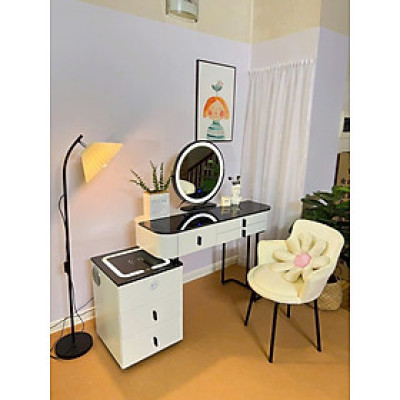 Bàn trang điểm HN Tundo bọc nhung mặt kính gương led cảm ứng