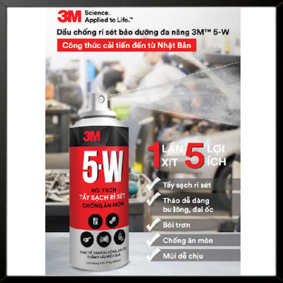 Chai Tẩy Rỉ Sét Và Bôi Trơn  3M 5-W - Hàng chính hãng - Tẩy sét, bôi trơn các loại ổ khóa, khe cửa lùa, đẩy nước ra khỏi ổ khóa xe, bugi, công tắc ôtô xe máy sau khi rửa xe, ngập nước.