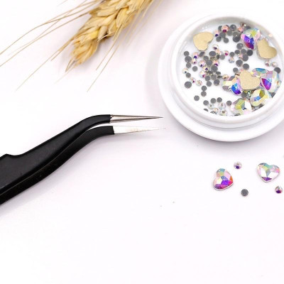 Nhíp Gắp Charm Đá Đầu Nhọn Cao Cấp 140mm Bằng Thép Không Gỉ Màu Đen Làm Nail Chuyên Nghiệp Nữ Women