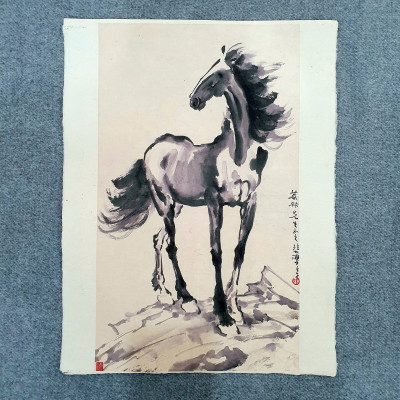 Tranh ngựa Từ Bi Hồng in trên giấy dó - Tranh giấy dó - Danh tác hội hoạ in trên giấy dó thủ công truyền thống Việt Nam