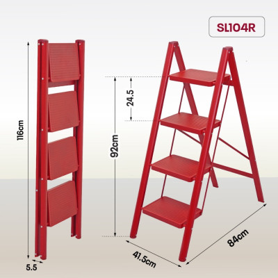 Thang ghế chữ A gấp gọn 3- 4 bậc bản to an toàn FUJIHOME nhập khẩu đa năng xếp gọn chính hãng thép Cacbon chống gỉ bền