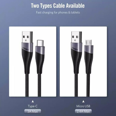 Ugreen UG50873ED017TK 1M màu Xám Cáp sạc truyền dữ liệu USB 2.0 sang MICRO USB đầu mạ thiếc - HÀNG CHÍNH HÃNG