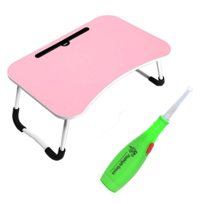 Bàn học nhựa chân thép gấp gọn thông minh có khe cắm ipad, điện thoại tặng dụng cụ lấy ráy tai có đèn