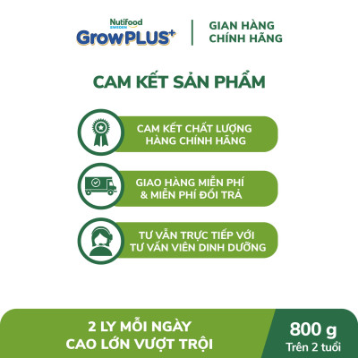 Sữa bột Nutifood GrowPLUS+ Cao Lớn Vượt Trội trên 2 tuổi Lon 800g