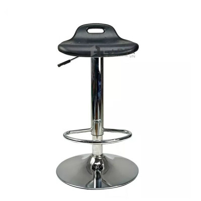 Ghế quầy bar điều chỉnh độ cao lưng tựa thấp nệm PU đúc chân mạ màu inox HCM CB2154-P