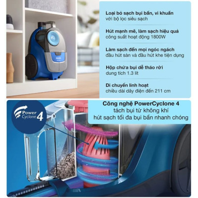 Máy hút bụi gia đình thương hiệu cao cấp Philips XB2022/81 - Hàng Chính Hãng