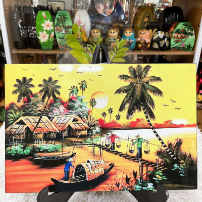 Tranh Sơn Mài - ĐỒNG QUÊ VIỆT NAM | Vẽ Màu Đẹp | Size 30x45 cm