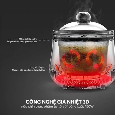 Nồi nấu chậm, nấu cháo, chưng yến 1L Elmich SCE-8524OL - Hàng Chính Hãng