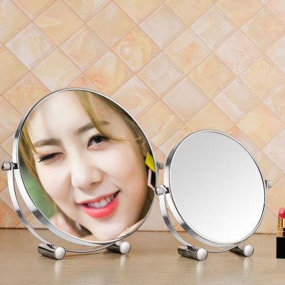 Gương trang điểm phóng đại 3 lần, xoay 360 độ, 2 mặt siêu nét, để bàn, Inox 304, Size 18cm, 20cm, Minh House G31