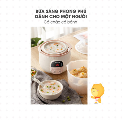 Nồi nấu cháo chậm, ninh hầm cách thủy Bear DDZ-B08C1 dung tích 0.8L Kèm Lồng Hấp 1L Hàng chính hãng