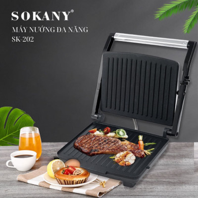 Máy kẹp nướng bánh mì SOKANY SK-202 ép bánh sandwich, rán trứng, nướng thịt CHỐNG DÍNH đa năng dễ dang vệ sinh - HÀNG CHÍNH HÃNG