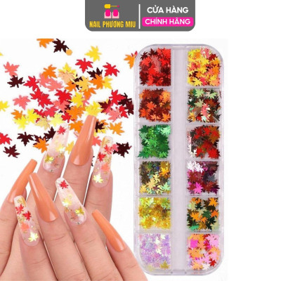 Set Kim Tuyến 12 Màu Lá Phong Bướm Sequin Làm Nail Siêu Lấp Lánh, Lá Thông Siêu Mỏng Dễ Đắp, Tạo Móng Sinh Động