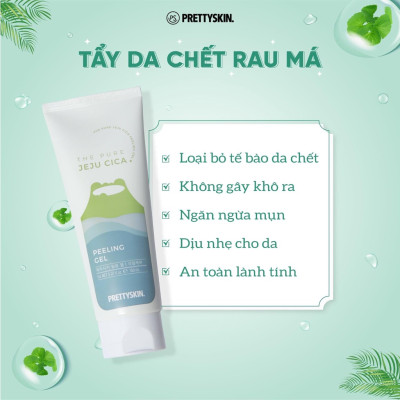Tẩy Da Chết Rau Má Làm Sáng Da Giảm Mụn Đầu Đen Pretty Skin The Pure Jeju Cica Peeling Gel 150ml tặng móc khóa