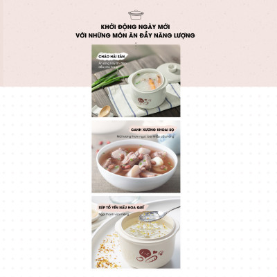 Nồi nấu cháo chậm, ninh hầm cách thủy Bear DDZ-B08C1 dung tích 0.8L Kèm Lồng Hấp 1L Hàng chính hãng