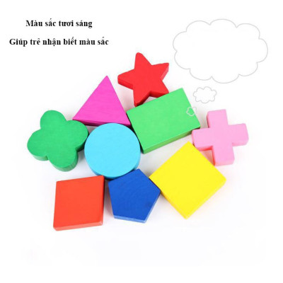 Bộ bảng học hình khối gỗ Montessori 3 tấm – Đồ chơi giáo dục nhận dạng màu sắc và hình dạng cho bé
