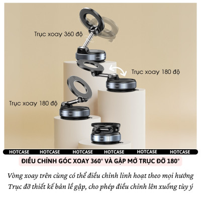 Giá đỡ điện thoại từ tính Magnetic nam châm hút chân không xoay 360 độ cho xe hơi ô tô, bàn làm việc, phòng tắm hiệu Hotcase Airlock Pro Cho iPhone cho Samsung điện thoại - Hàng nhập khẩu
