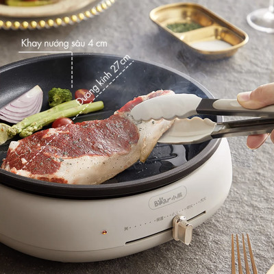 Nồi Lẩu Nướng Đa Năng BEAR DHG-C40W2, Có Kèm Khay Hấp Dung Tích 4 Lít, Công Suất 1500 W - Hàng Chính Hãng