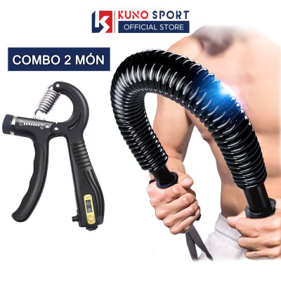 Combo 2 Dụng Cụ Tập Gym Kìm Bóp Tập Cơ Tay Lực Từ 5 Đến 60KG Tùy Chỉnh Có Bộ Đếm Số Và Gậy Bẻ Tập Tay Power Twister Lực Bẻ Từ 20 Đến 60KG