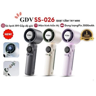 Quạt Cầm Tay Mini GDV SS-026 Có 199 Tốc Độ, Màn LED Hiển Thị, Tích Hợp Sò Lạnh - Màu Ngẫu Nhiên - Hàng Chính Hãng
