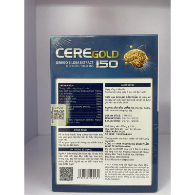 Ceregold 150 Dung cho người bị thiểu năng tuần hoàn máu não - Hộp 40 viên- Đức Long