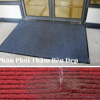 Thảm chùi chân Cao Cấp đế chống trượt dạng sọc Stripmate Màu Xám đen / Xám đỏ nhiều size