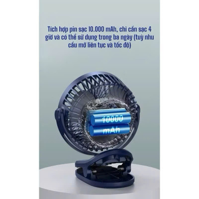 Quạt Mini Tích Điện Kẹp Bàn F60 - 5 Tốc Độ Gió, Xoay 720 Độ, Lồng Quạt 15cm, Sạc Type C - HÀNG CHÍNH HÃNG MINIIN