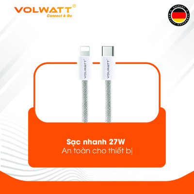 Cáp sạc nhanh 27W Volwatt GE-026-CL hàng chính hãng | Cáp Type-C to L PD, thích hợp từ iP14 trở xuống - BH 12 tháng
