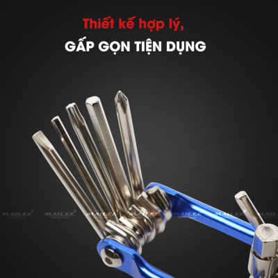 Lục giác sửa chữa xe đạp T-25 11 in 1, bao gồm các dụng cụ đủ loại như đinh vít, lục giác, cắt xích và nạy lốp - Mai Lee