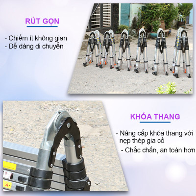 Thang Nhôm Rút Đa Năng Có Bánh Xe - 6.4 Mét