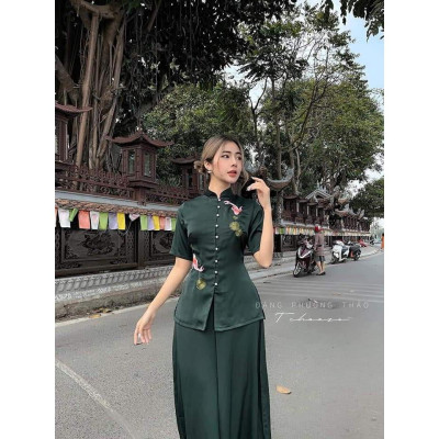 Đồ Lam Nữ Đi Chùa SJ14 Trang Nhã Kín Đáo Dành Cho Phật Tử THÊU CÁ THỦ CÔNG