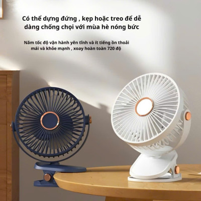 Quạt Mini Tích Điện Kẹp Bàn F60 - 5 Tốc Độ Gió, Xoay 720 Độ, Lồng Quạt 15cm, Sạc Type C - HÀNG CHÍNH HÃNG MINIIN