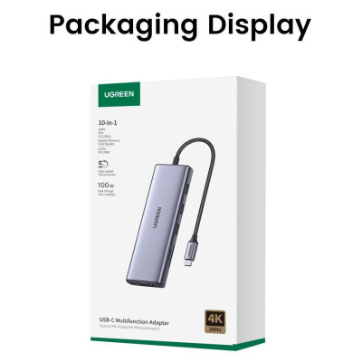Ugreen UG15601CM498TK USB type C sang 1 x HDMI 4K30hz + 1 x VGA xuất cùng lúc + 1 x RJ45 1Gbps + TF + SD + 3 x USB 3.0 + 1 x 3.5mm NO MIC + 1 x USB-C PD 100W Bộ chuyển 10in1 - HÀNG CHÍNH HÃNG