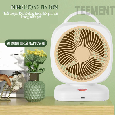 Quạt Để Bàn Tích Điện Mini 5 Cấp Độ Gió Teement, Dung Lượng Pin Lớn 2000mah Không Tiếng Ồn , Tặng Kèm Cáp Sạc - Hàng Chính Hãng
