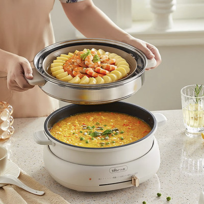 Nồi Lẩu Nướng Đa Năng BEAR DHG-C40W2, Có Kèm Khay Hấp Dung Tích 4 Lít, Công Suất 1500 W - Hàng Chính Hãng