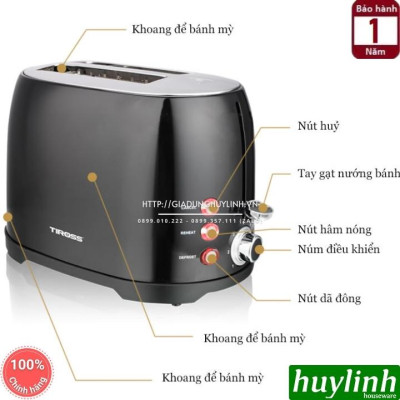 Máy nướng bánh mì sandwich 2 ngăn Tiross TS9659 - 800W - Hàng chính hãng