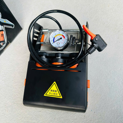 Bơm đạp chân xe đạp xe máy KAPUSI 3 ống xilanh bền đẹp - màu cam đen