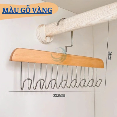 Móc treo đồ đa năng, móc gỗ 8 móc treo đồ lót, khăn, thắt lưng, cà vạt, áo 2 dây xoay 360 độ tiện dụng