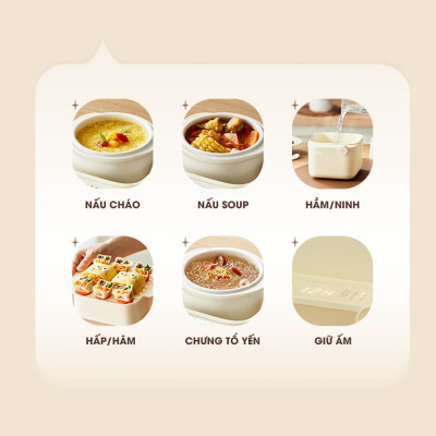 Nồi Nấu Cháo, Nấu Chậm Bear 0.8L thế hệ mới SB-NNC08, bản tiếng Việt - Hàng chính hãng