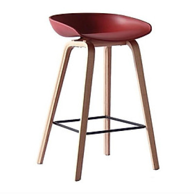 Ghế quầy bar 75cm màu đỏ CB HAY Nội thất Capta Ghế Cafe - Fastfood thân nhựa PP màu đỏ chân gỗ có gác chân bằng sắt sơn tĩnh điện